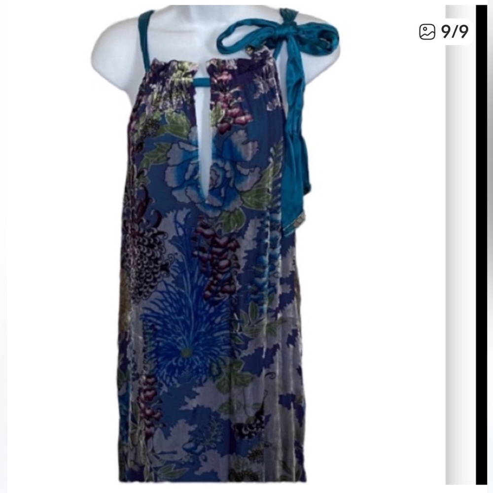 Hale Bob Sz S Blue Floral Halter Top